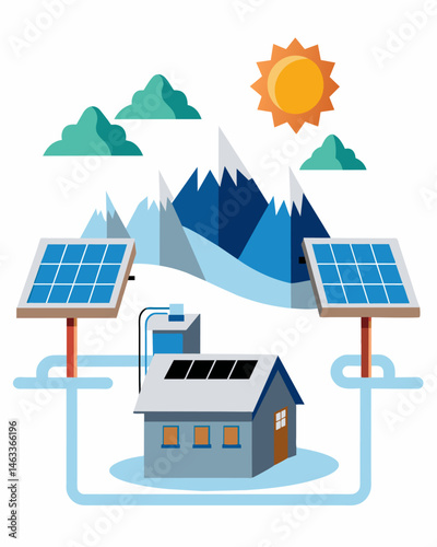 Whether for residential commercial or industrial use these solarpowered snow melting systems are a costeffective way to keep pathways clear.. Vector illustration
