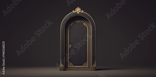 Antique ornate black door with gold accents for mystery and opulence