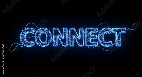 Blue neon light showing connect sign on black background