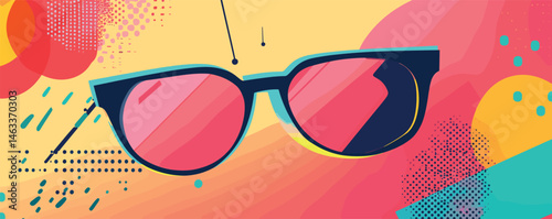 Colorful abstract art featuring retro sunglasses on vibrant geometric background.