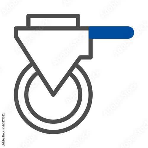 Minimalist caster wheel illustration with geometric shapes and bold color accents