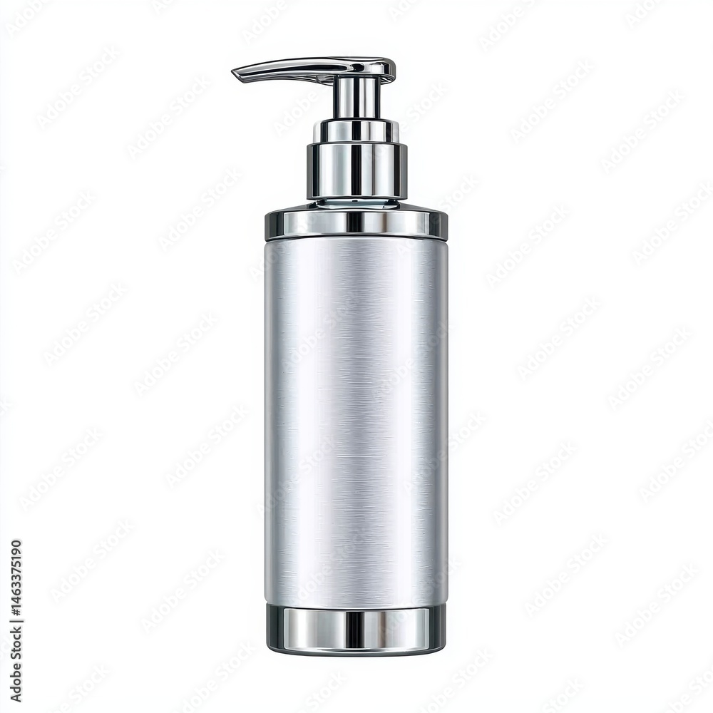 Obraz premium Silver Cylindrical Bottle with Pump Dispenser on White Background
