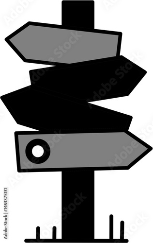 Outline of multi-directional signpost for coloring or learning directions and choices.