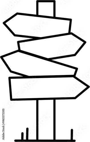 Outline of multi-directional signpost for coloring or learning directions and choices.