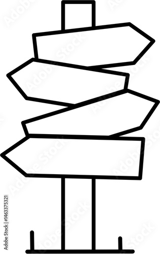 Outline of multi-directional signpost for coloring or learning directions and choices.