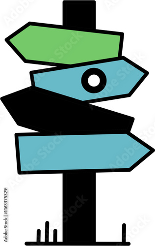 Outline of multi-directional signpost for coloring or learning directions and choices.