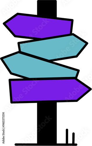 Outline of multi-directional signpost for coloring or learning directions and choices.