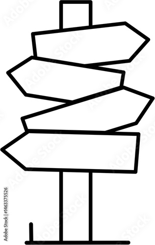 Outline of multi-directional signpost for coloring or learning directions and choices.