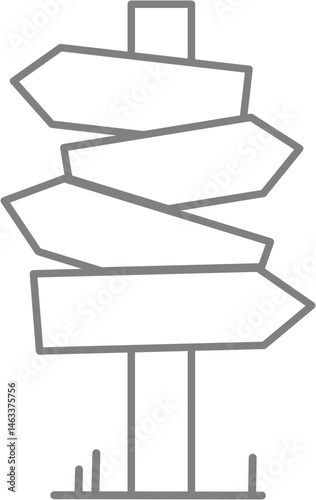 Outline of multi-directional signpost for coloring or learning directions and choices.