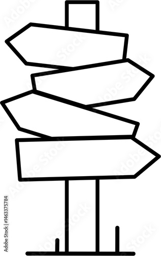 Outline of multi-directional signpost for coloring or learning directions and choices.