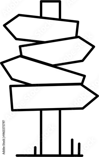 Outline of multi-directional signpost for coloring or learning directions and choices.