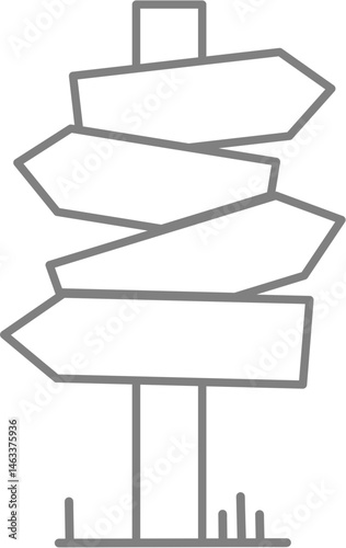 Outline of multi-directional signpost for coloring or learning directions and choices.