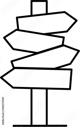 Outline of multi-directional signpost for coloring or learning directions and choices.