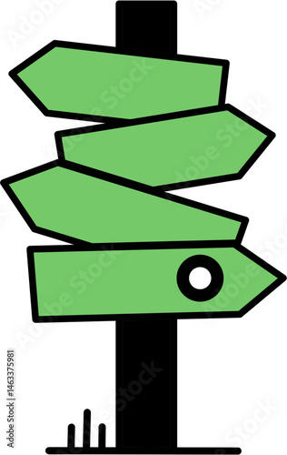 Outline of multi-directional signpost for coloring or learning directions and choices.