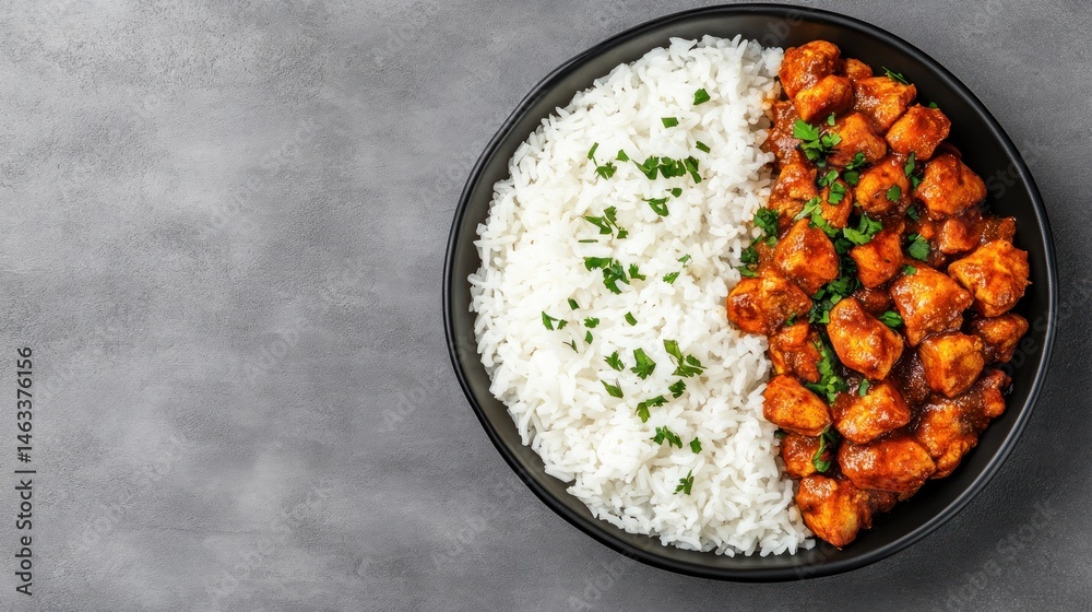 Chicken stew with rice overhead view of a delicious meal Chicken stew with rice overhead view of a delicious meal