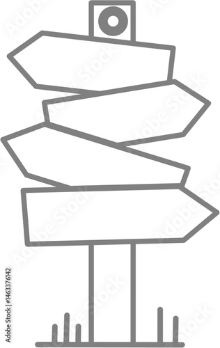 Outline of multi-directional signpost for coloring or learning directions and choices.