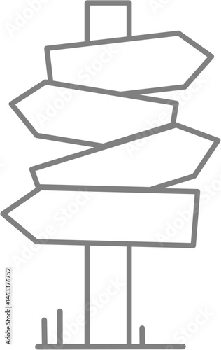 Outline of multi-directional signpost for coloring or learning directions and choices.