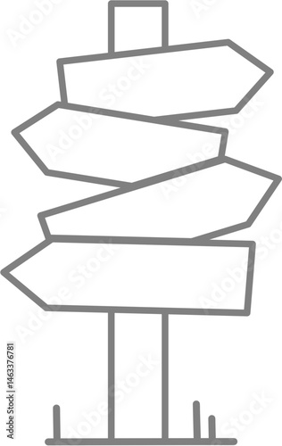 Outline of multi-directional signpost for coloring or learning directions and choices.