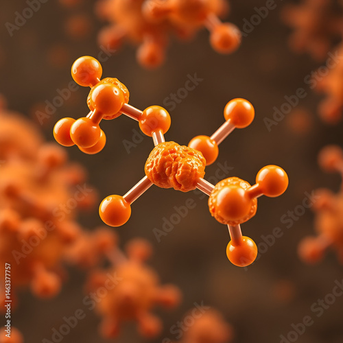 beta-carotene molecular structure, 3d model molecule, provitamin a structural chemical formula view from a microscope