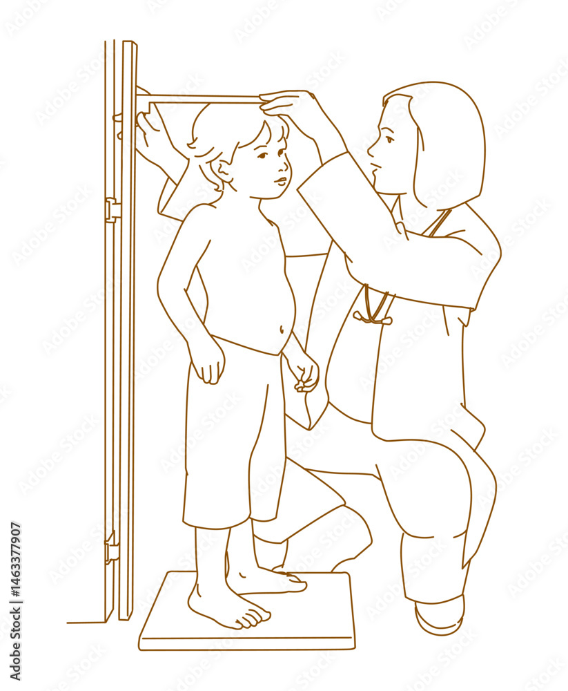 Doctor measure three-year-old's height Doctor measure three-year-old's height