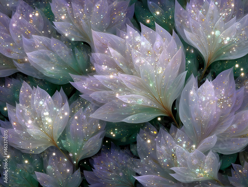 abstract flowing pastel petals with iridescent sparkles