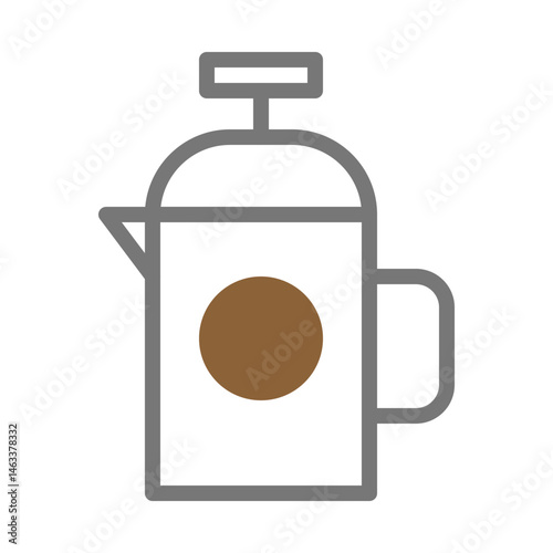 Modern minimalist illustration of a french press coffee maker for beverage preparation
