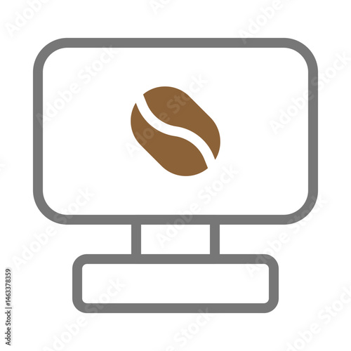 Minimalist computer display showcasing a vibrant coffee bean icon graphic