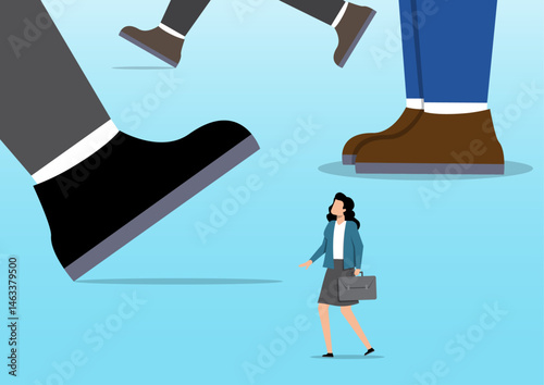 A tiny businesswoman among giant businessmen