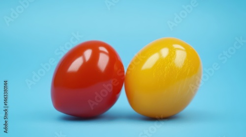 Obraz na płótnie Two vibrant tomatoes on a blue background w salonie