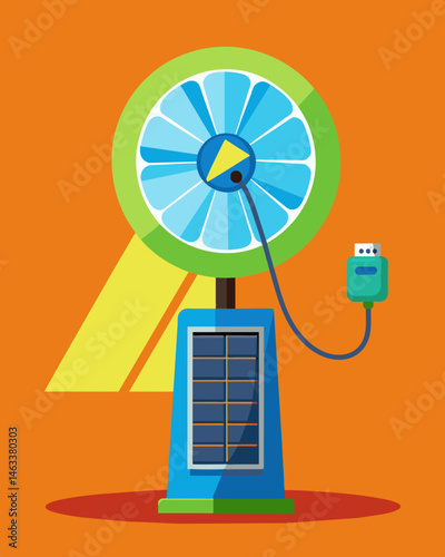 Say goodbye to traditional batteries and hello to solar energy with this portable personal fan.. Vector illustration