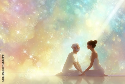 Serene Moment Between Two People in a Dreamy Meditation Scene