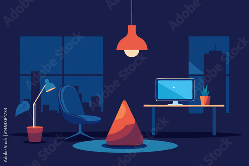 nostalgia office with lava lamp  beanbag  