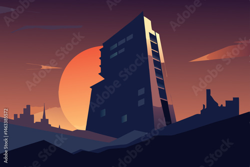 a crumbling high rise blinking in an otherwise 