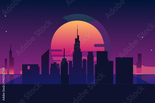 a futuristic cyberpunk skyline glowing under 