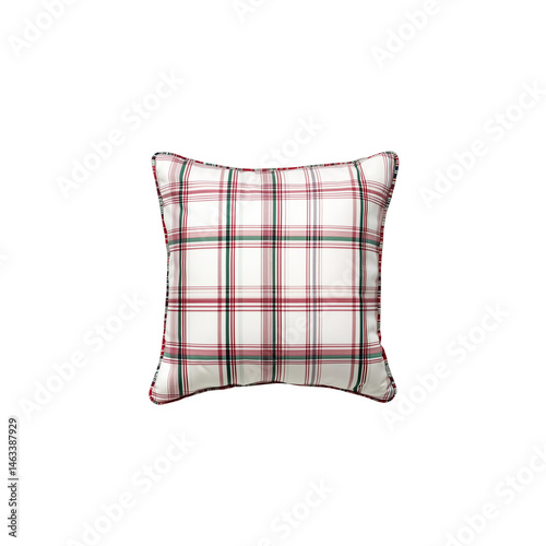 Festive Red and Green Plaid Throw Pillow, Isolated on Transparent Background - Perfect for Holiday Home Decor and Design Projects