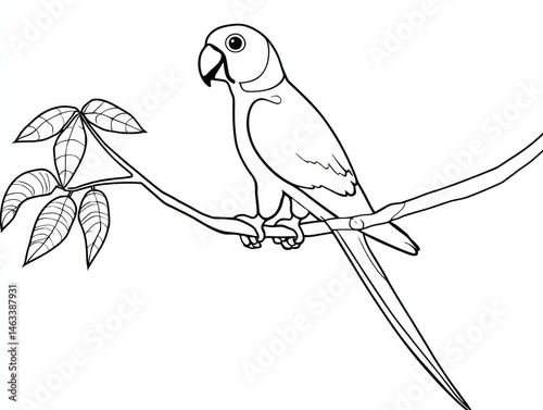 A Delightful Parrot Perched on a Branch: An Engaging Coloring Page for Kids and Adults Featuring Cute Line Art Animals from Various Seasons and Festivals