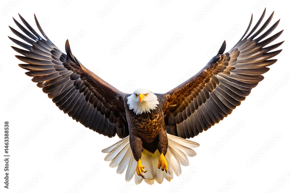 Obraz premium Majestic bald eagle soaring with wings spread isolated on transparent background