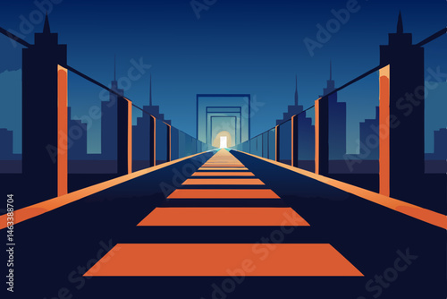 a labyrinth of glowing skybridges connecting tower 