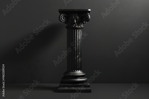 Elegant dark column with intricate details in dramatic lighting against shadowy background