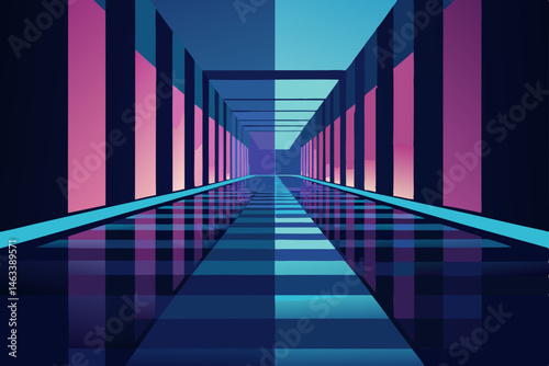 a mirrored alley reflecting neon signs infinitely .svg