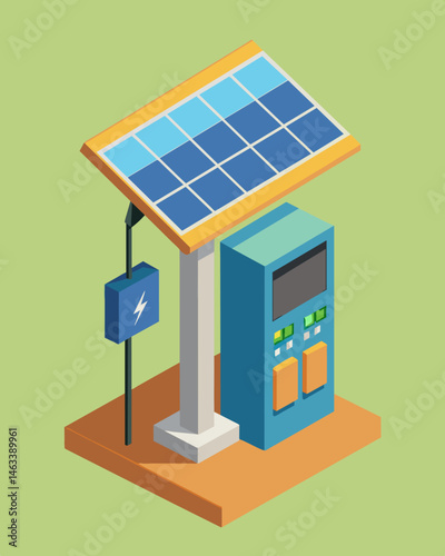 The solar panels on the charging station are specially designed to withstand extreme weather conditions ensuring a consistent and uninterrupted power supply for electric cars.. Vector illustration