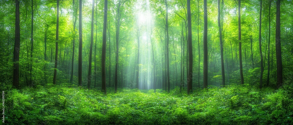 Obraz premium Enchanted Green Forest: A Serene Path Through Nature's Embrace