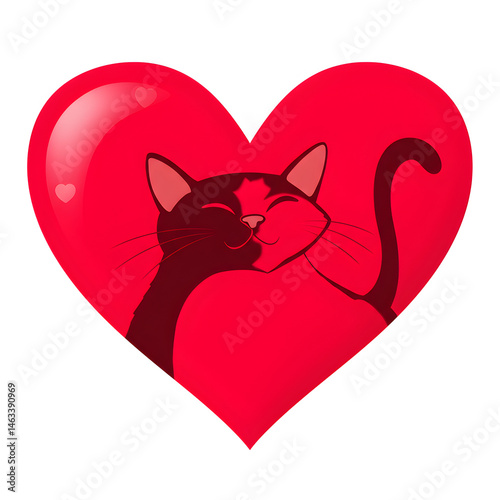 Obraz na płótnie Cute Cat Kissing Inside A Big Red Heart Illustration With White Background w salonie