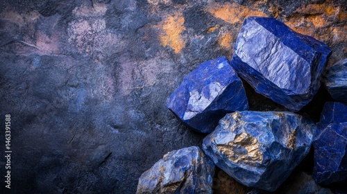 Raw cobalt ore chunks with metallic textures on dark industrial surface, mineral resources and mining industry concept for geology, metallurgy or heavy industry.