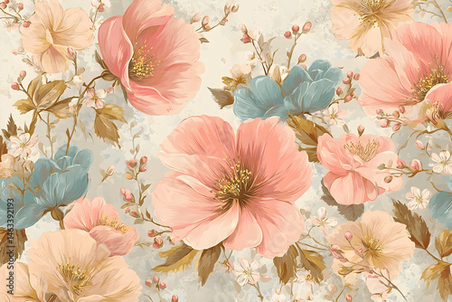 Delicate floral pattern with pastel colors.