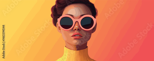Retro styled woman with sunglasses: modern portrait in vibrant colors and textures.
