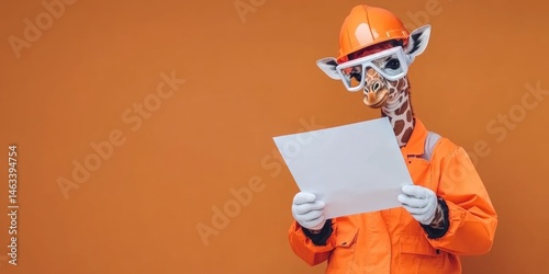 Giraffe Construction Worker Reviewing Blueprints: A Humorous Architectural Concept
