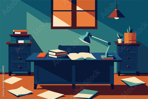 academic professor s office  papers everywhere 