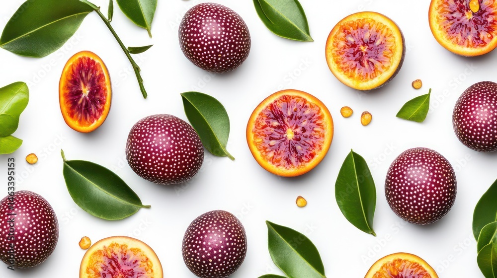 Fresh Passion Fruit & Blood Oranges on White