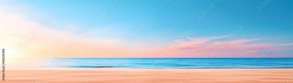 Obraz premium Serene Sunrise Colors Over Calm Ocean and Soft Beach Landscape